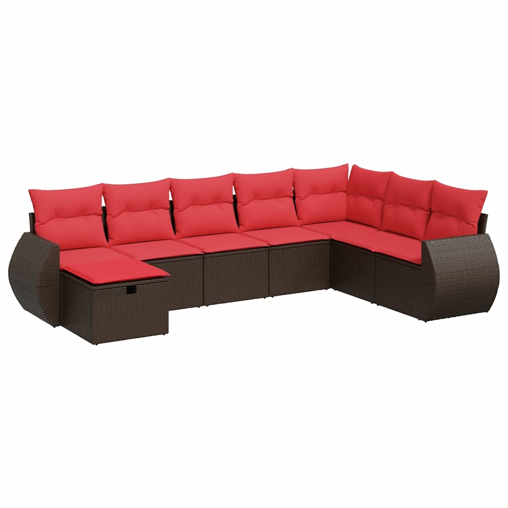 Set Divani da Giardino 8 pz con Cuscini Marrone in Polyrattan