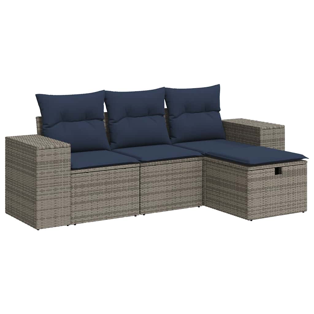 Set Divani da Giardino 4 pz con Cuscini in Polyrattan Grigio