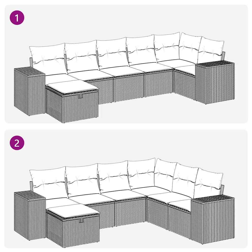 Set Divani da Giardino con Cuscini 7pz Nero Polyrattan | homemem39