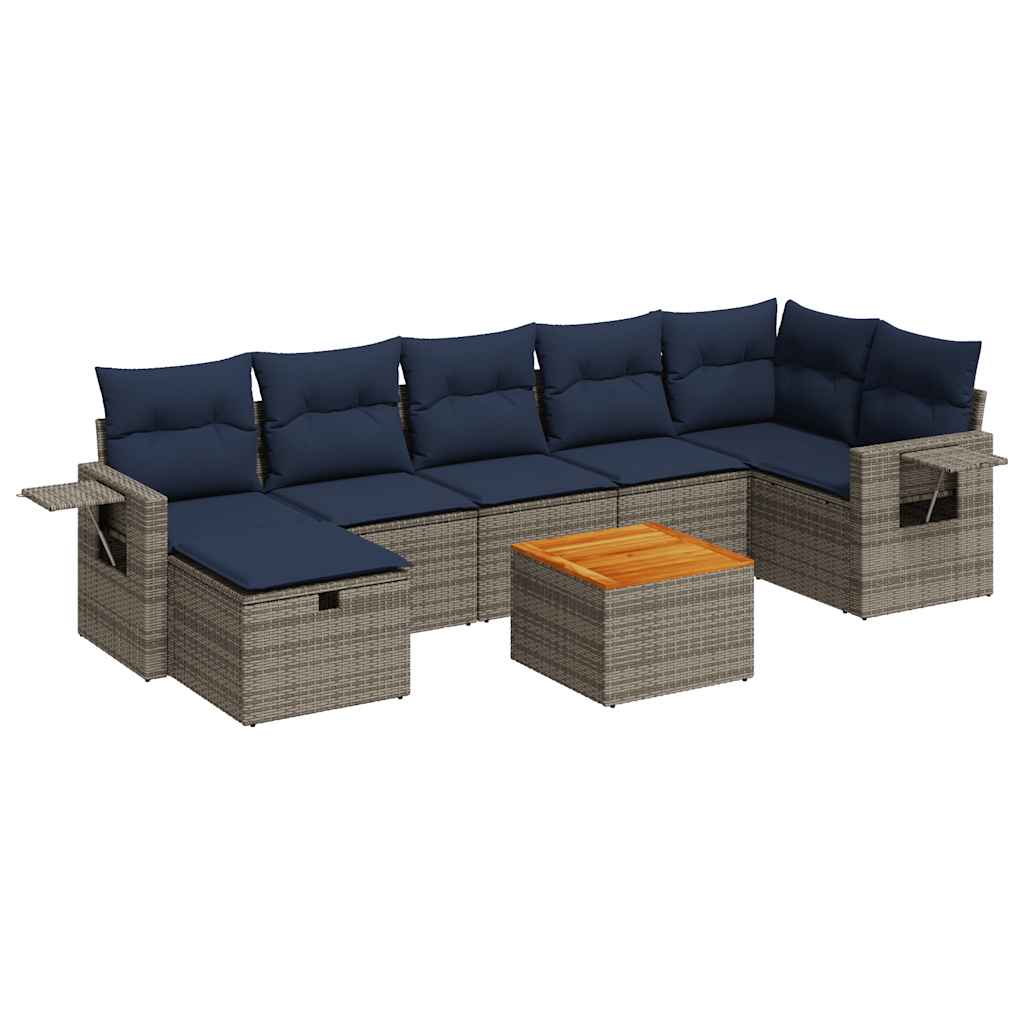 Set Divano da Giardino 8 pz con Cuscini Grigio in Polyrattan
