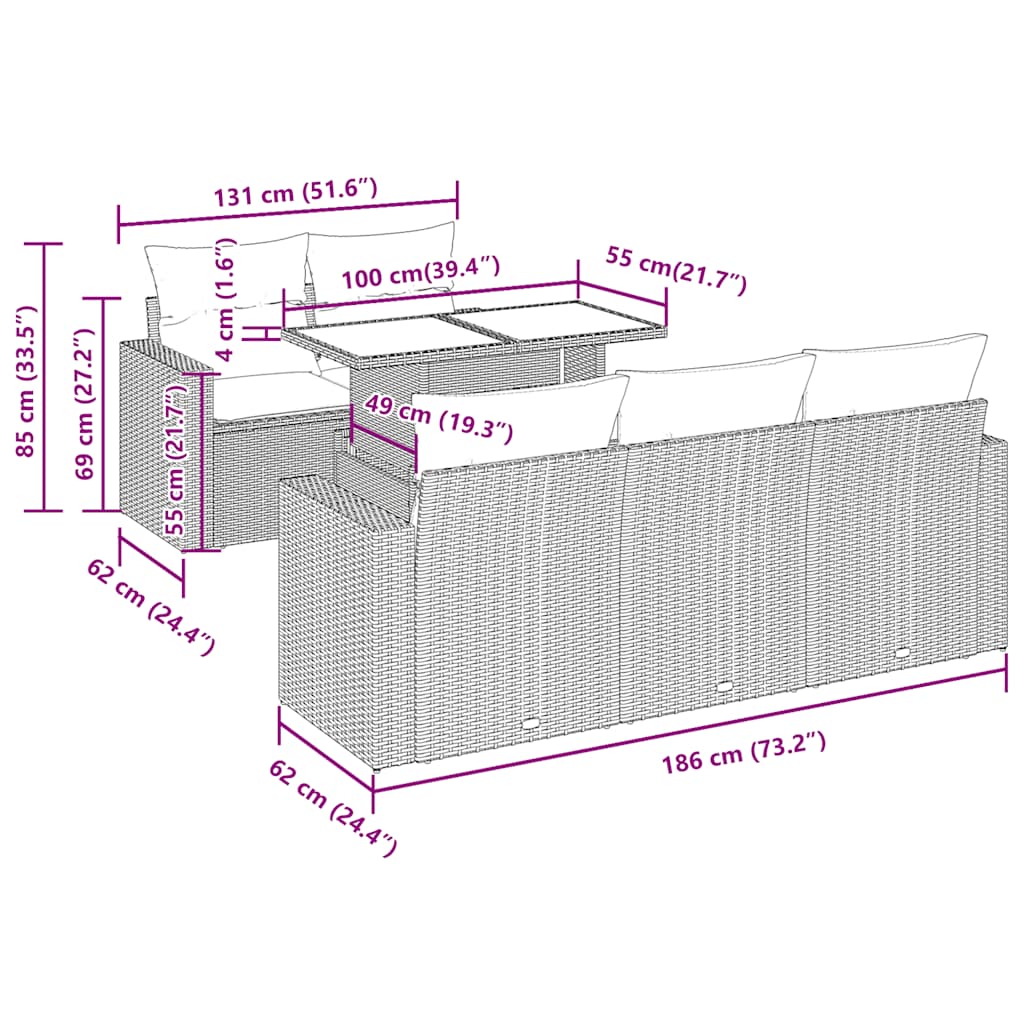 Set Divani da Giardino 7pz con Cuscini Grigio Chiaro Polyrattan - homemem39