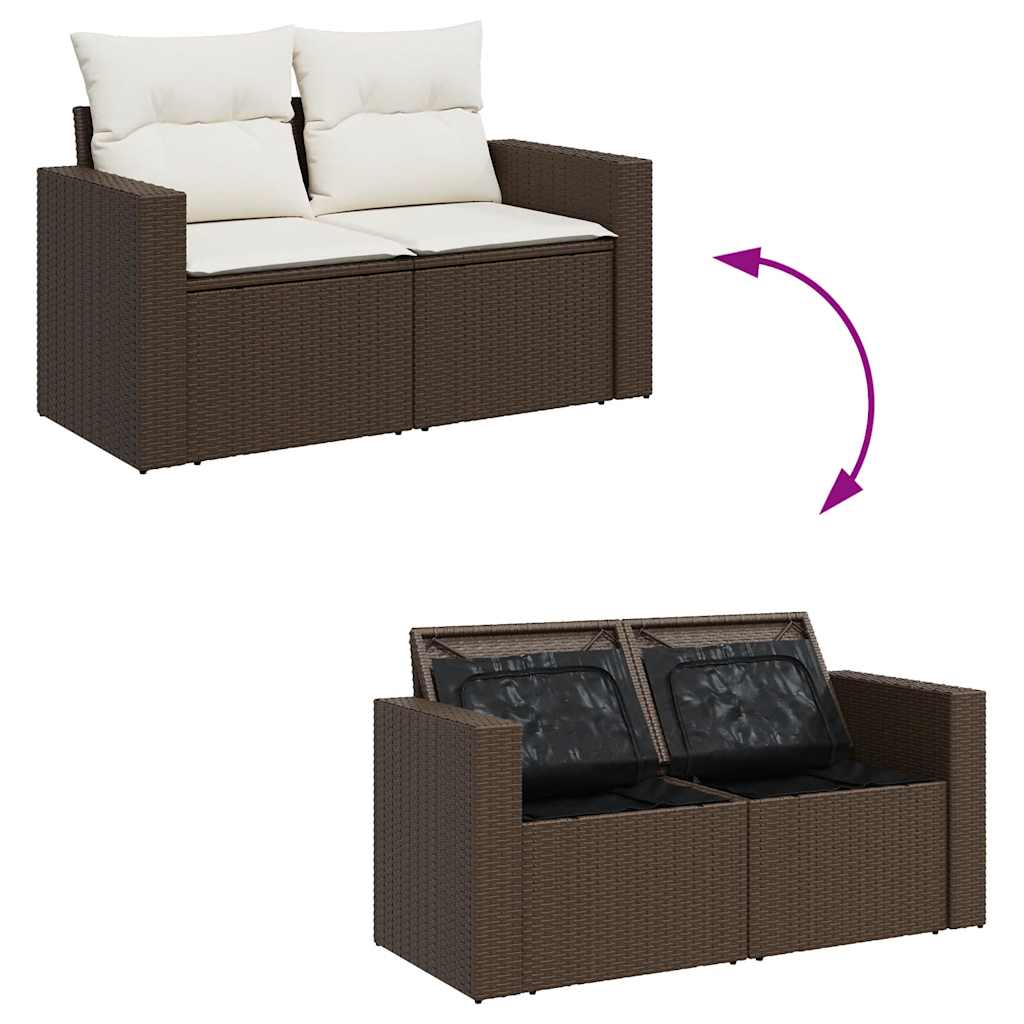 Set Divani da Giardino 8 pz con Cuscini Marrone in Polyrattan