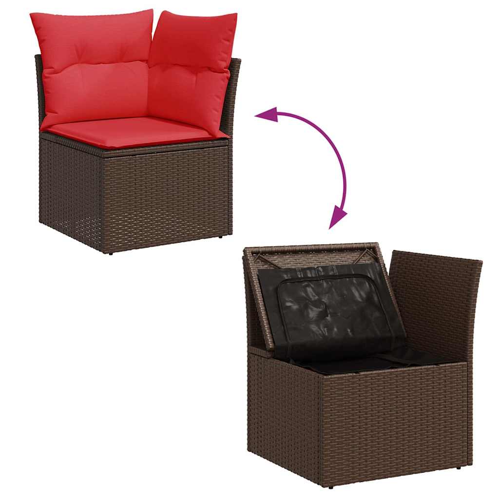 Set Divani Giardino 9 pz con Cuscini Marrone Polyrattan Acacia