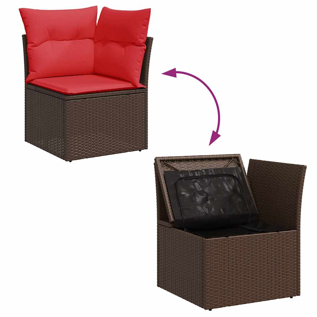 Set Divano da Giardino 5 pz Cuscini Marrone Polyrattan e Acacia
