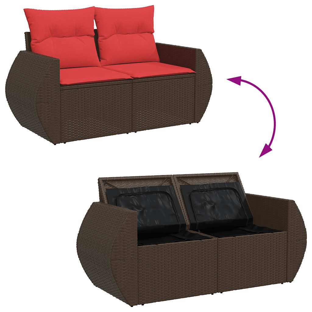 Set Divani Giardino 9 pz con Cuscini Marrone Polyrattan Acacia