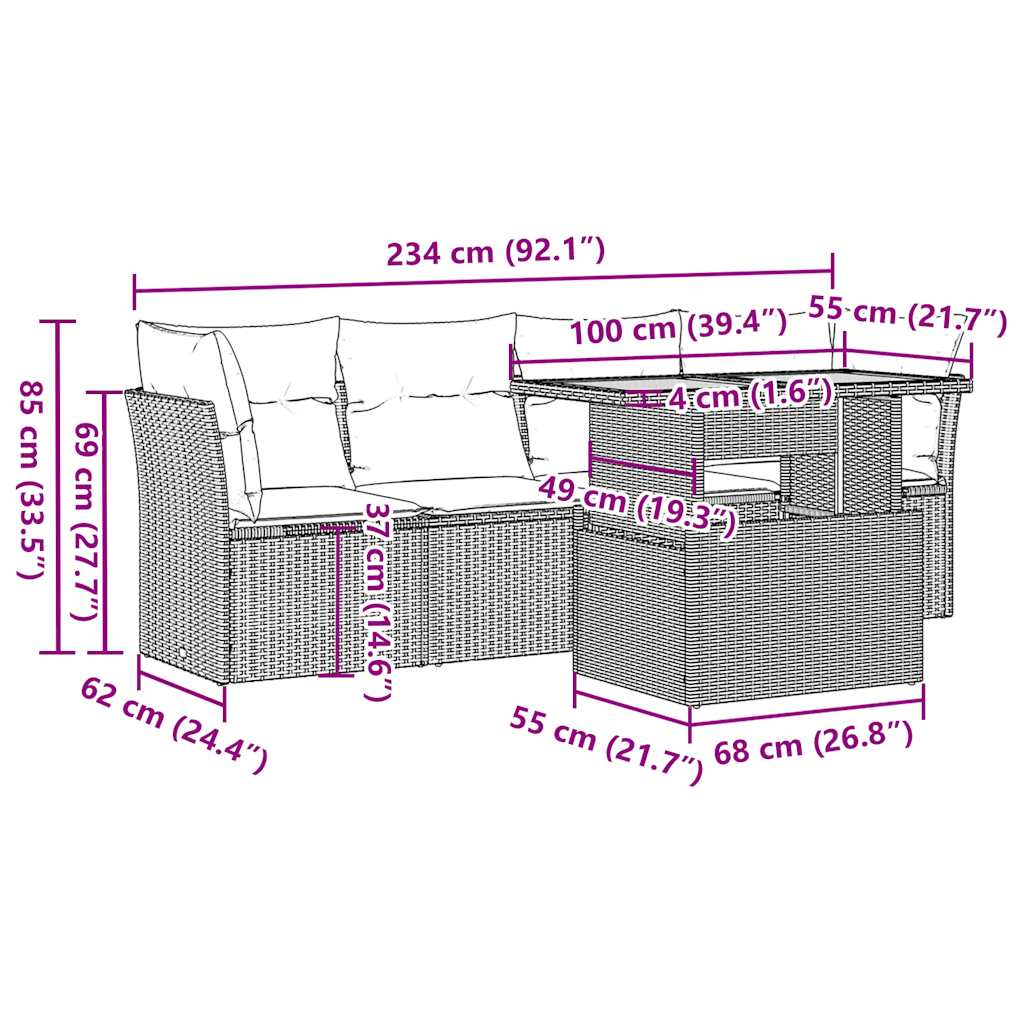Set Divano da Giardino 5 pz con Cuscini Beige in Polyrattan | homemem39