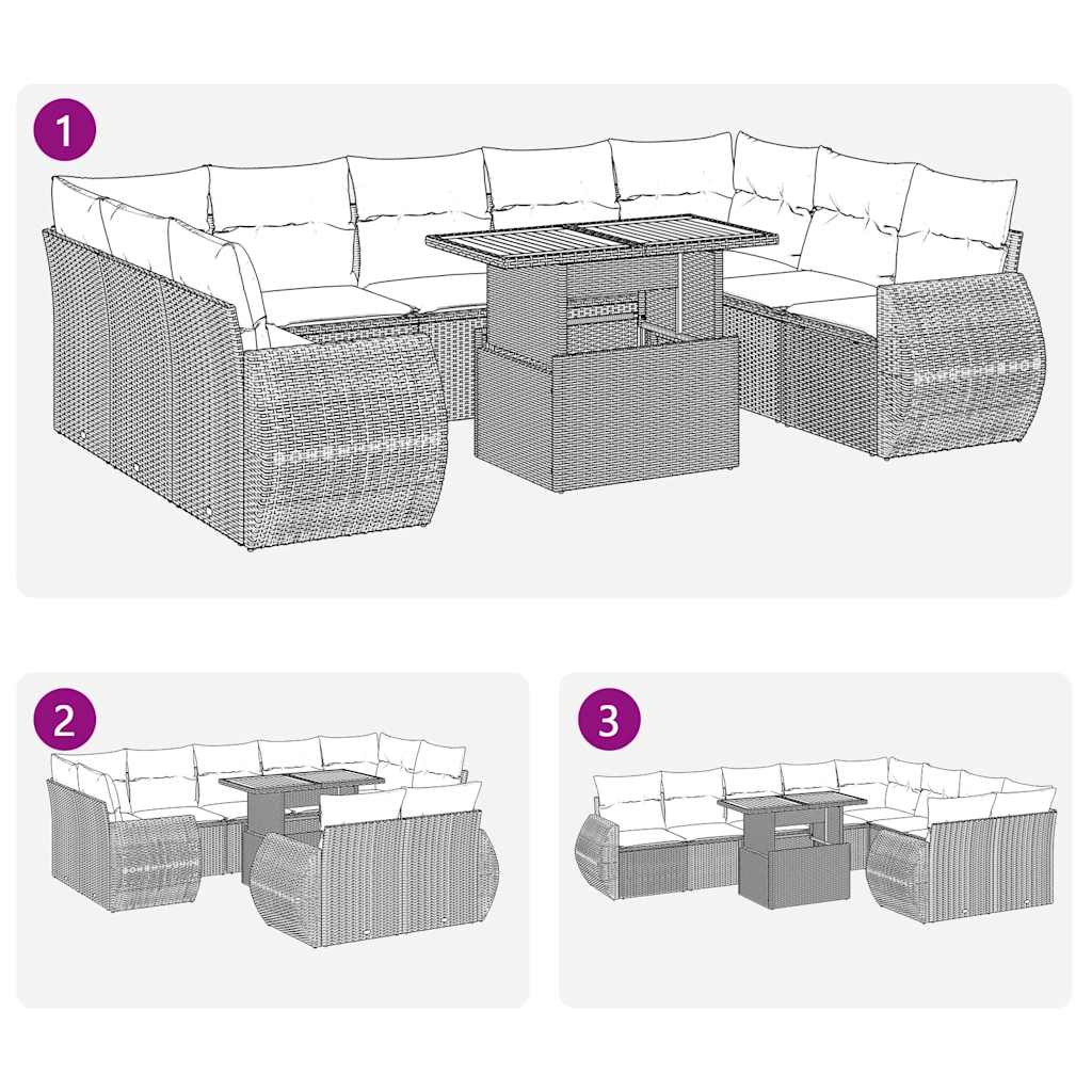 Set Divano da Giardino 10 pz con Cuscini Beige in Polyrattan | homemem39