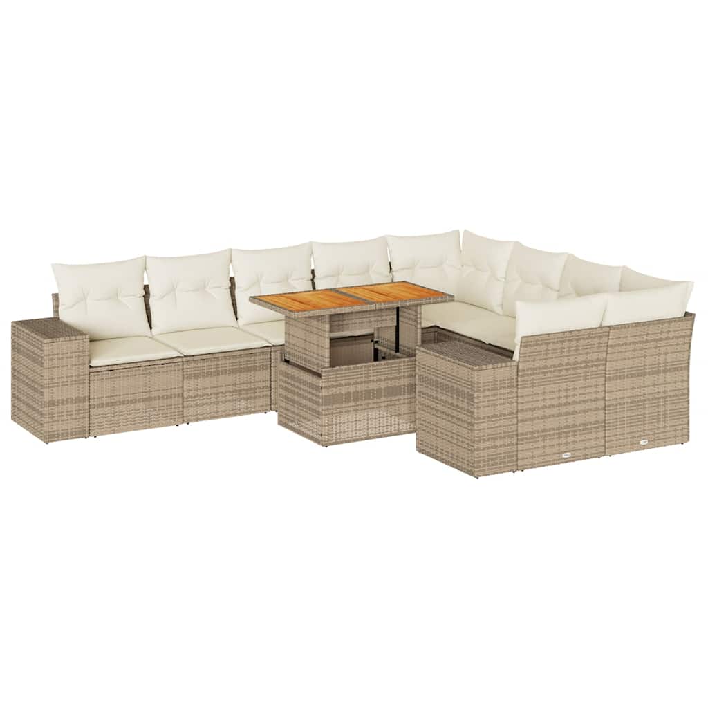 Divano da Giardino 10 pz con Cuscini Beige in Polyrattan Acacia