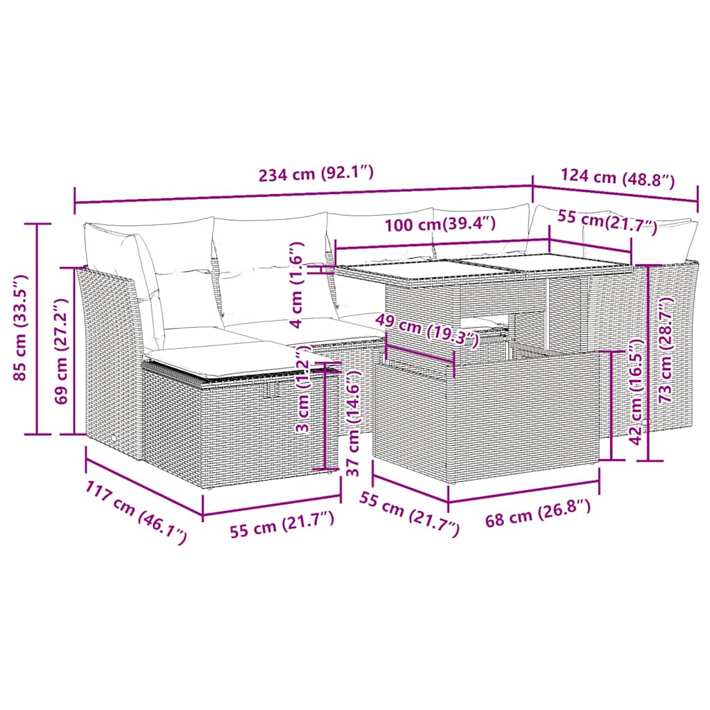 Set Divani da Giardino con Cuscini 7pz Nero Polyrattan | homemem39