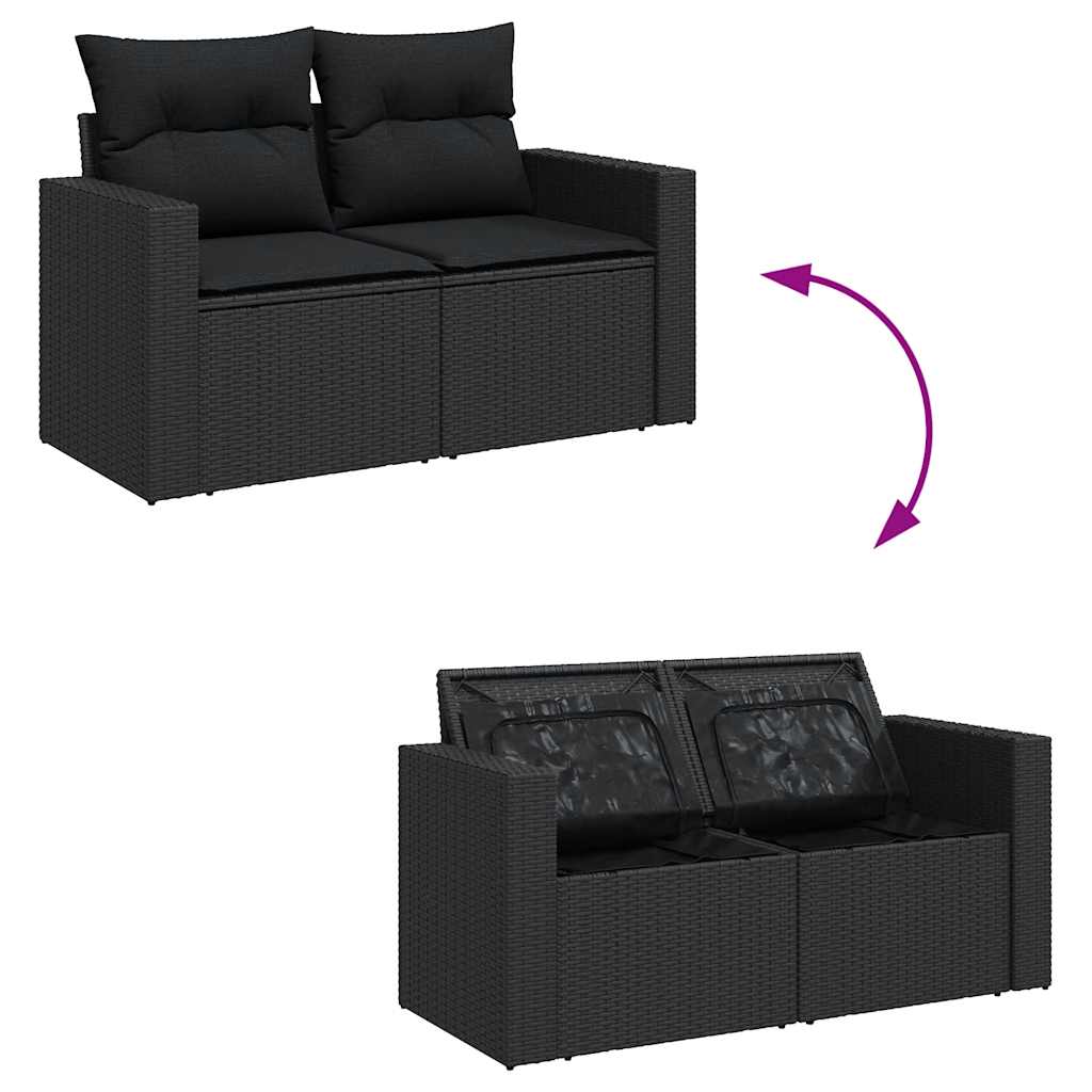 Set Divani da Giardino con Cuscini 8 pz Nero Polyrattan Acacia | homemem39