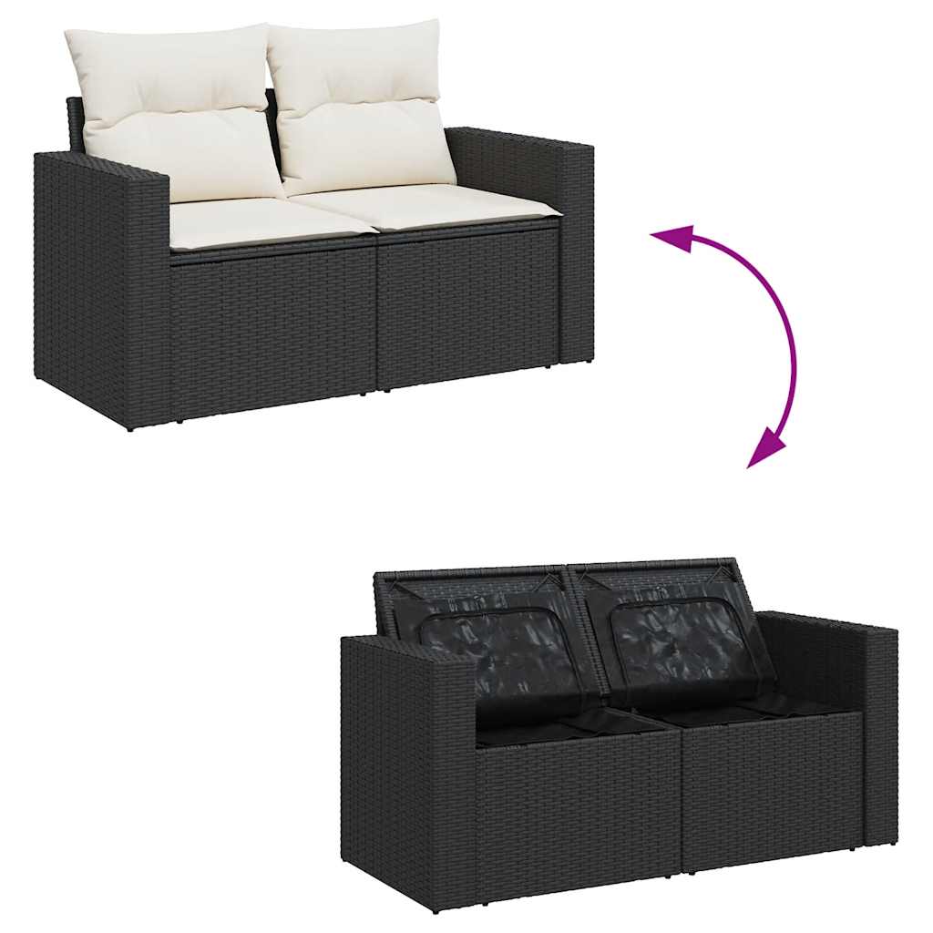 Set Divani da Giardino con Cuscini 8 pz Nero Polyrattan Acacia | homemem39