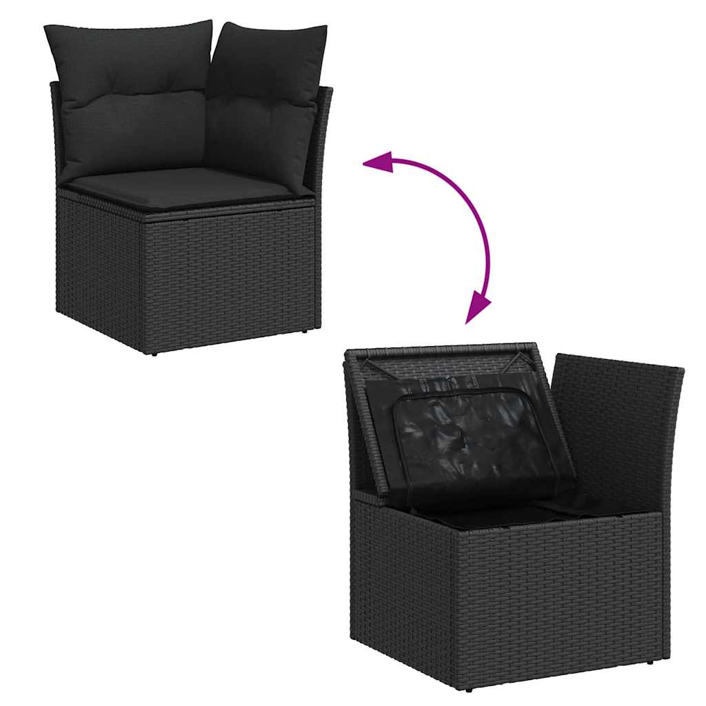 Set Divani da Giardino 5 pz con Cuscini Nero Polyrattan Acacia | homemem39