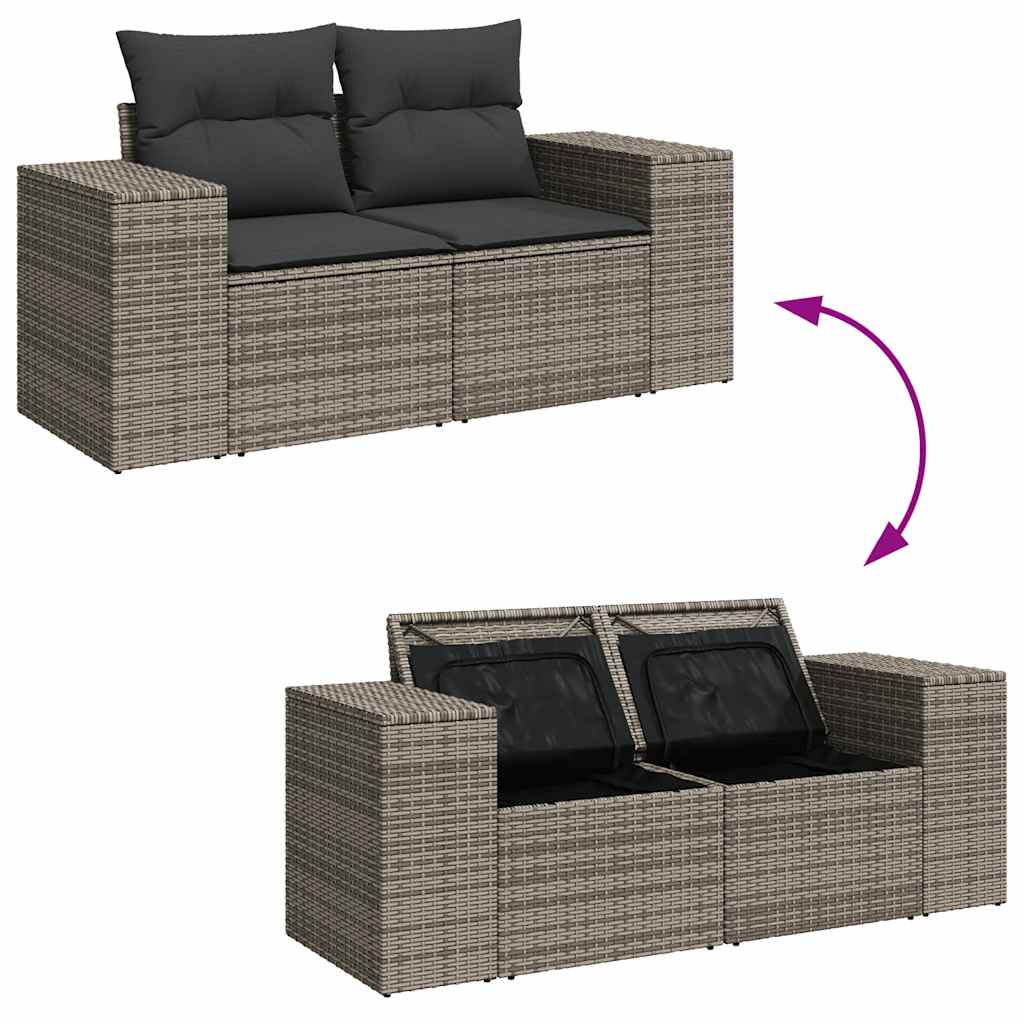 Set Divano Giardino 5 pz con Cuscini Grigio Polyrattan Acacia | homemem39
