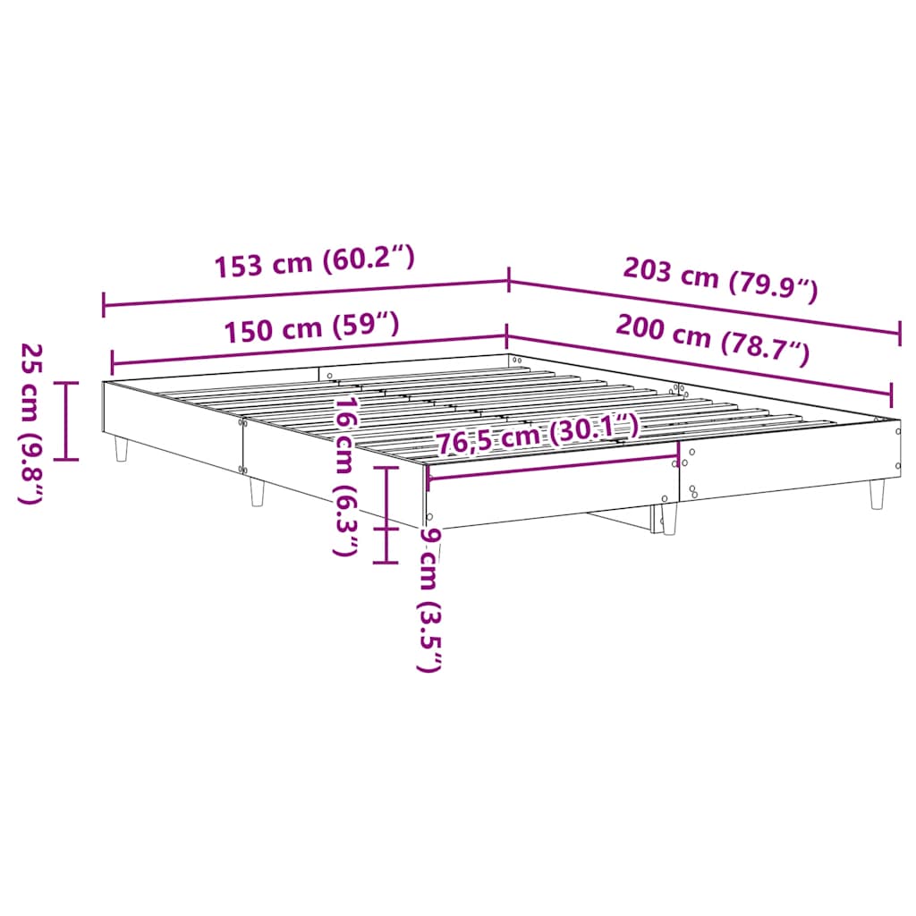 Giroletto senza Materasso Rovere Fumo 150x200 cm in Truciolato | homemem39