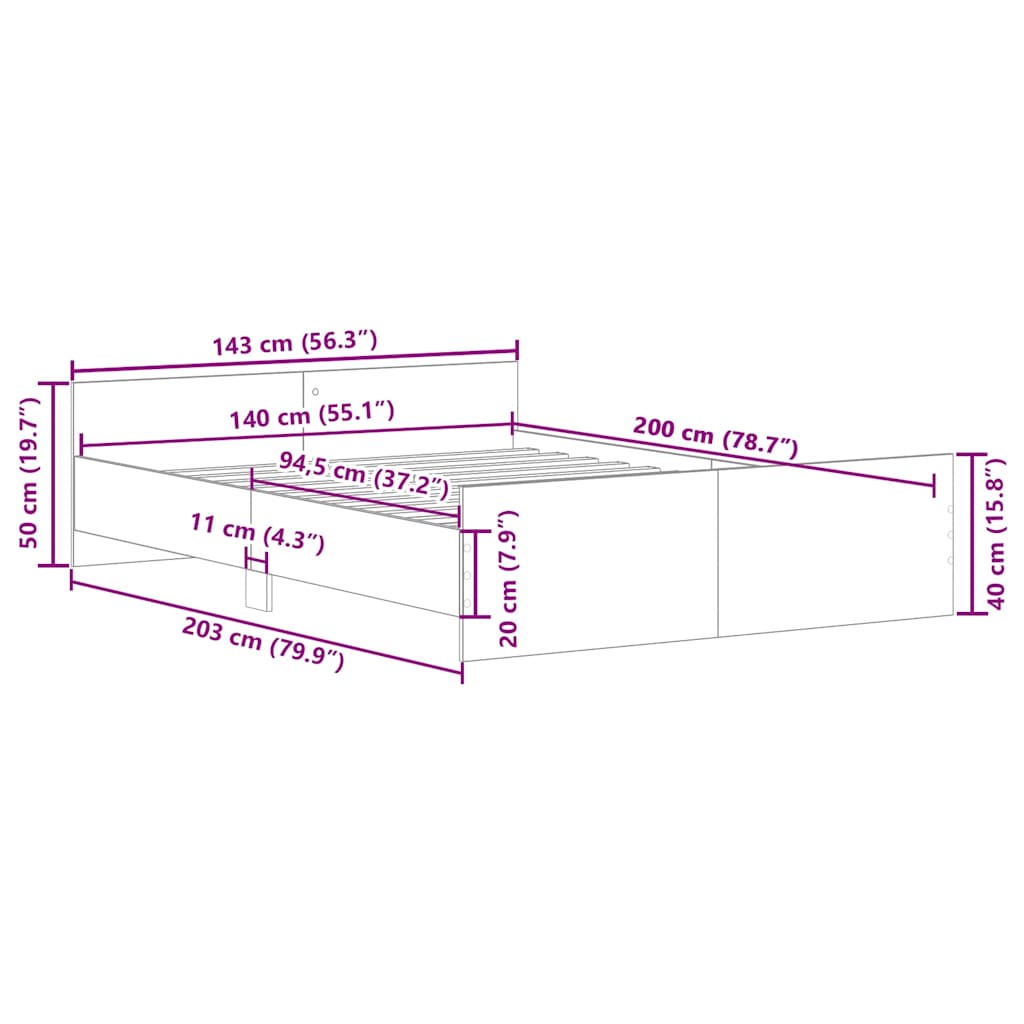 Giroletto senza Materasso Legno Antico 140x200cm in Truciolato