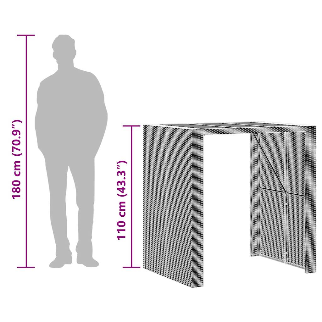 Set Bar da Giardino 3pz senza Cuscini Nero in Polyrattan Acacia