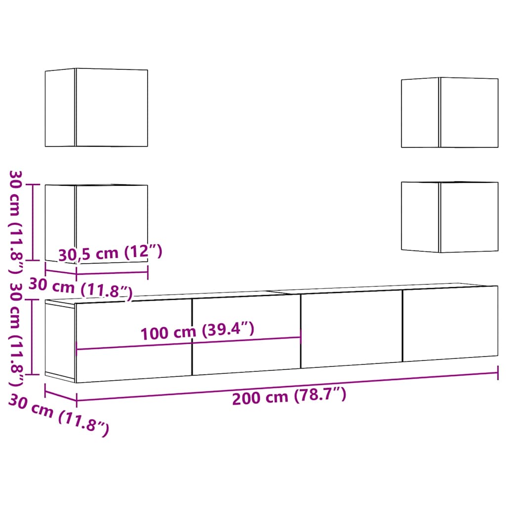Mobili TV a Parete 6 pz Rovere Artigianale Legno Multistrato - homemem39