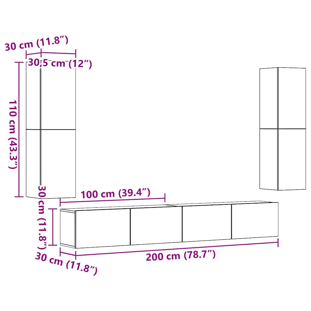 Mobili TV a Parete 4 pz Rovere Artigianale in Legno Multistrato | homemem39