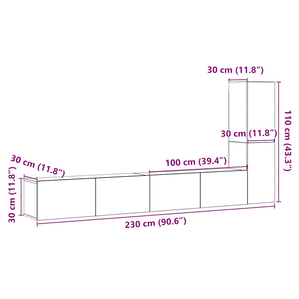 Mobili TV a Parete 3 pz Rovere Artigianale in Legno Multistrato - homemem39