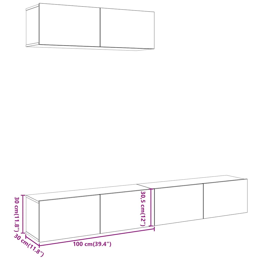 Mobili TV a Parete 3 pz Rovere 100x30x30 cm Truciolato - homemem39
