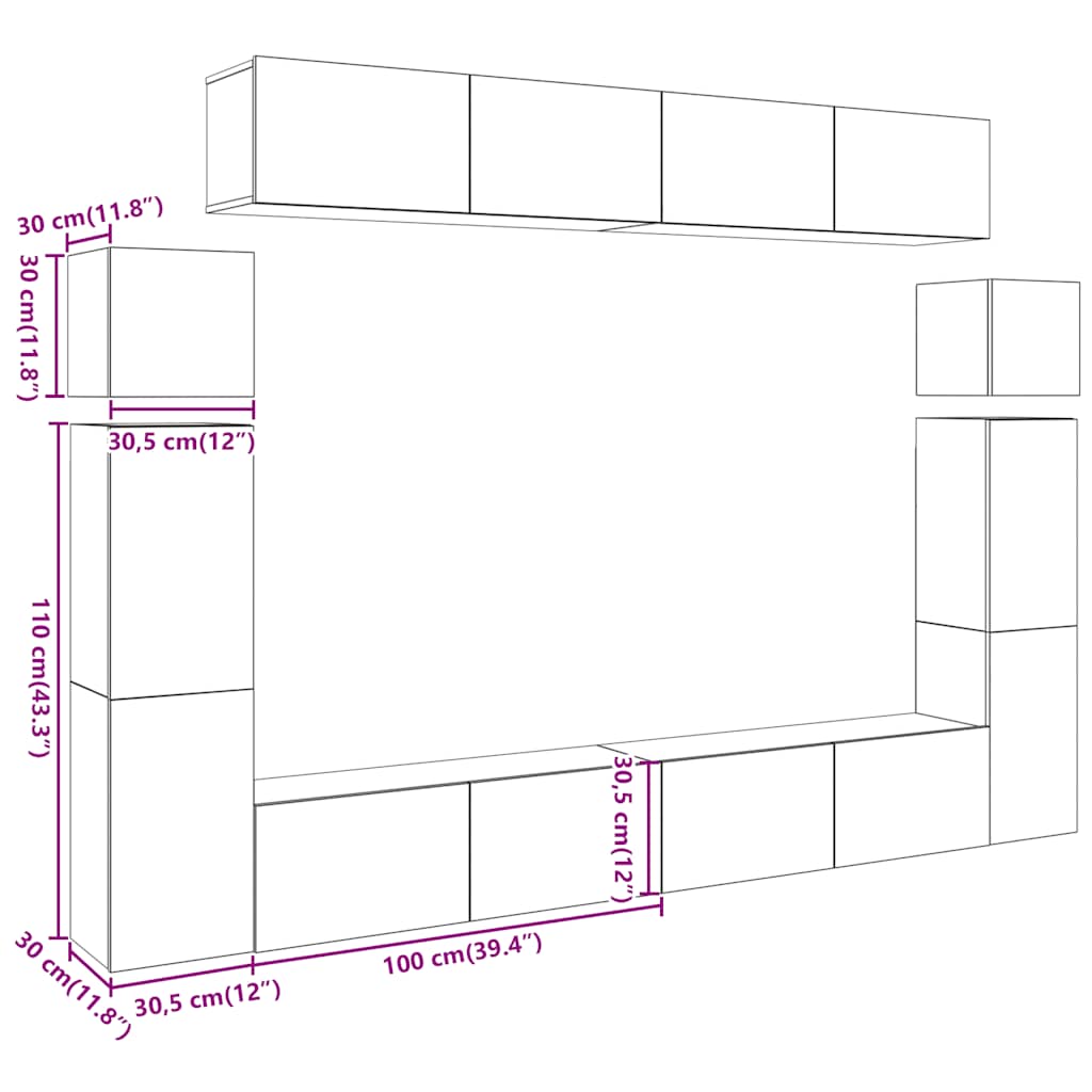 Set Mobile TV 8 pz Montato a Parete Rovere in Legno Multistrato - homemem39