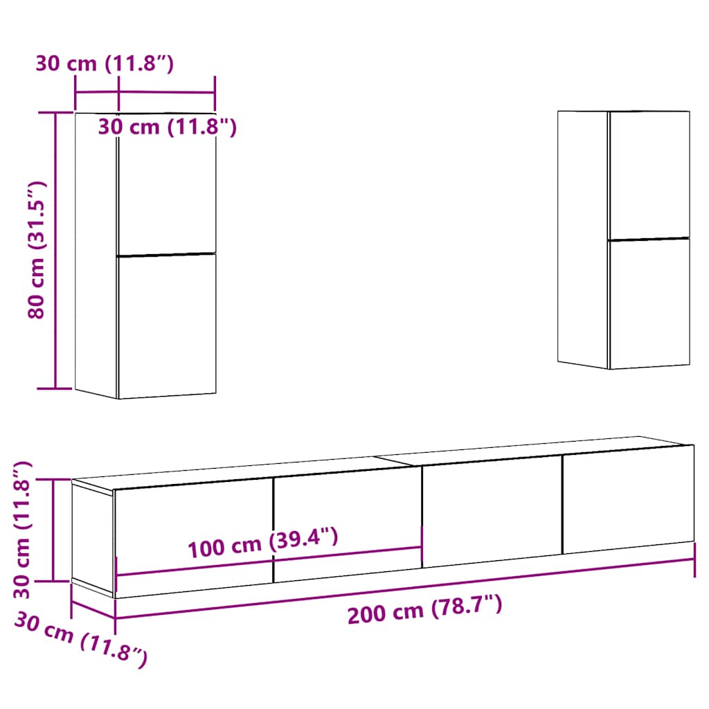 Set Mobile TV 4 pz Montato a Parete Rovere in Legno Multistrato - homemem39
