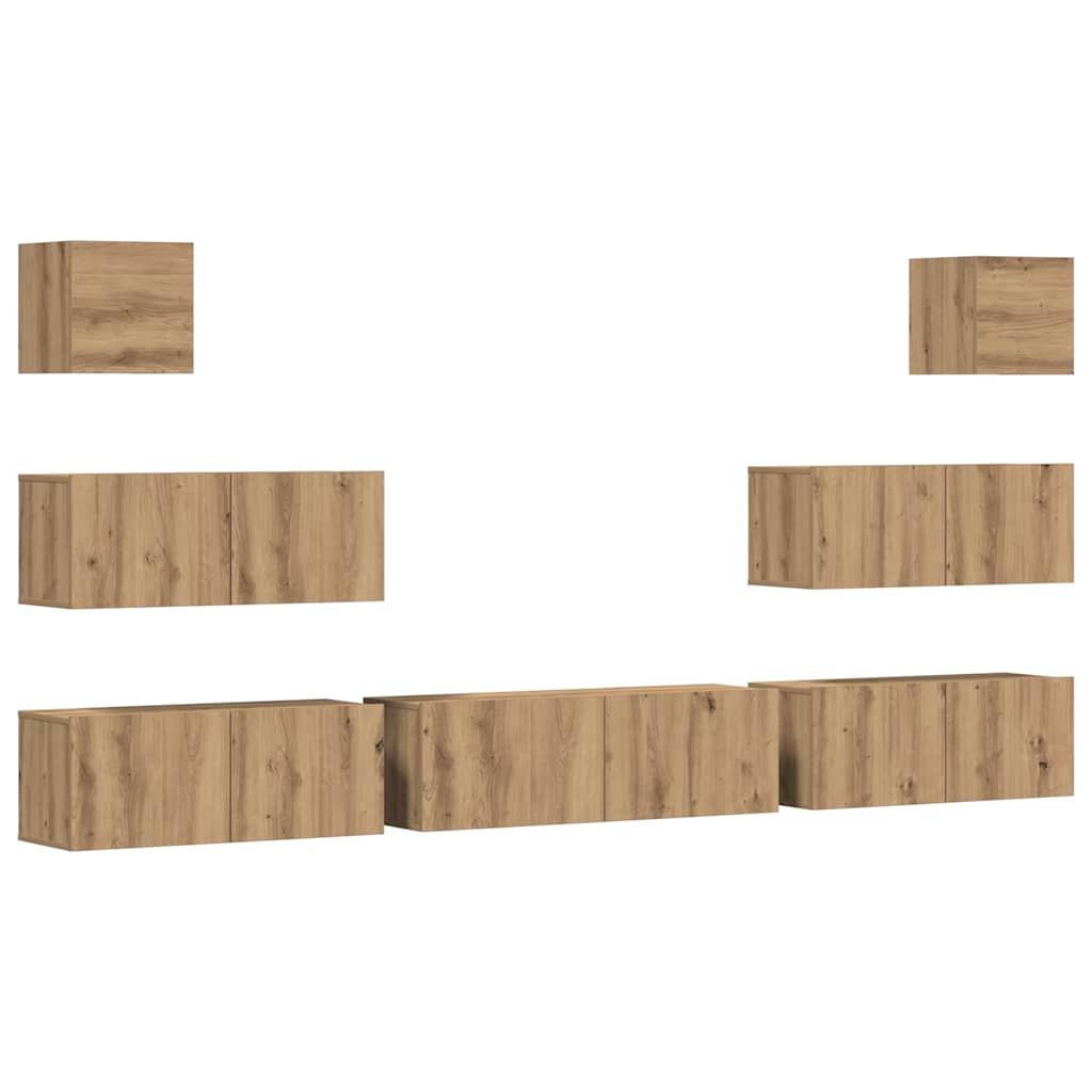 Set Mobile TV 7 pz Montato a Parete Rovere in Legno Multistrato - homemem39