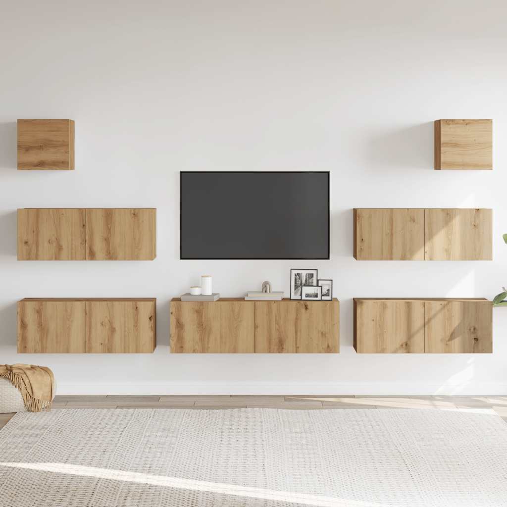 Set Mobile TV 7 pz Montato a Parete Rovere in Legno Multistrato - homemem39