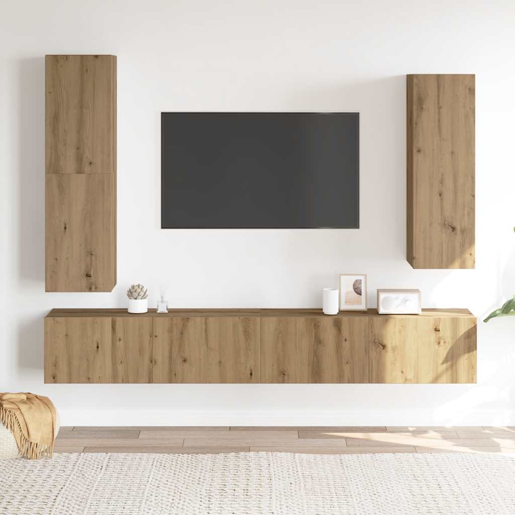 Set Mobile TV 4 pz Montato a Parete Rovere in Legno Multistrato - homemem39