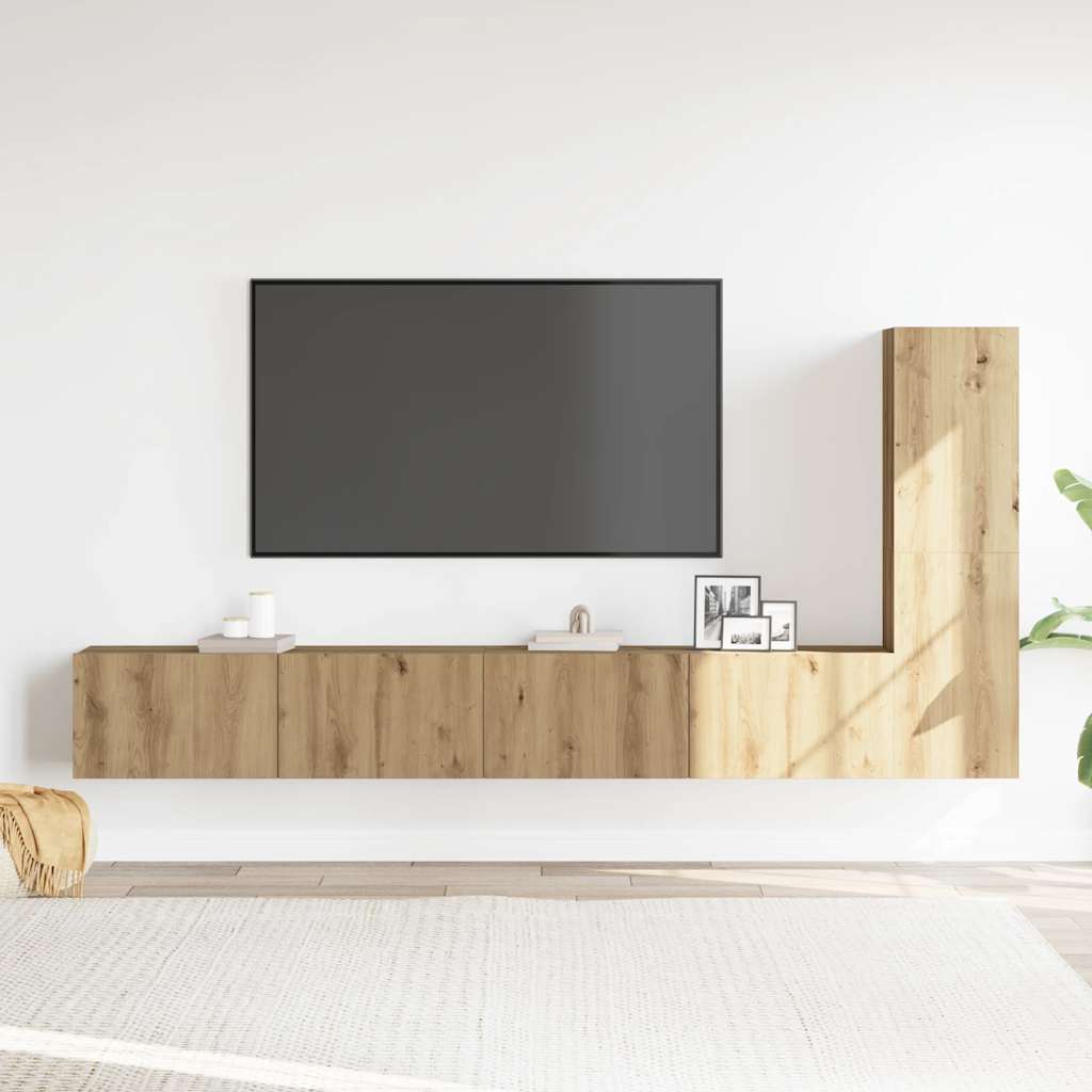 Set Mobile TV 3 pz Montato a Parete Rovere in Truciolato - homemem39