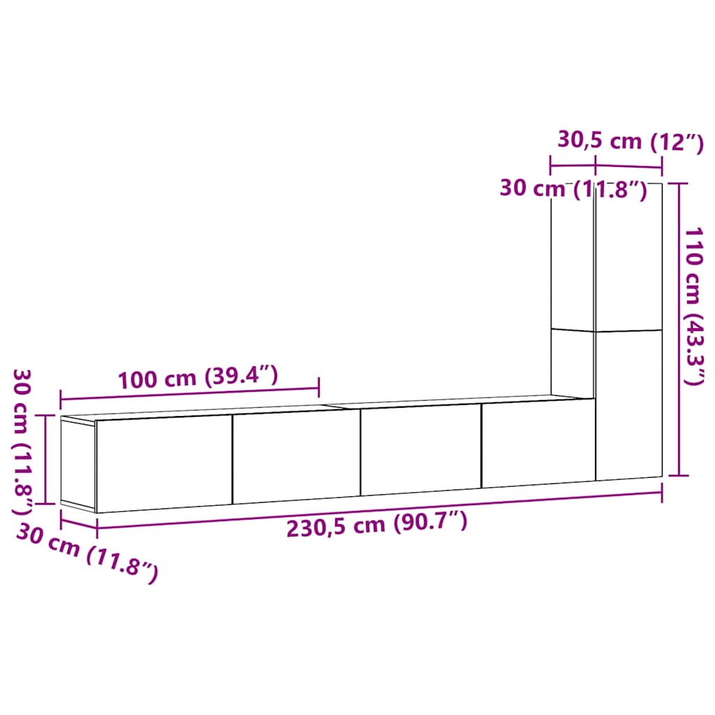 Set Mobile TV 3 pz Montato a Parete Rovere in Truciolato | homemem39