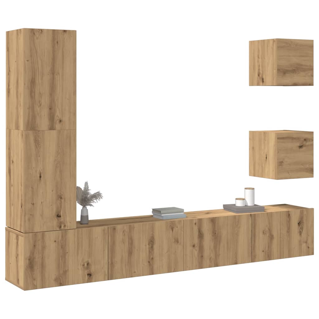 Set Mobile TV 5 pz Montato a Parete Rovere in Legno Multistrato - homemem39