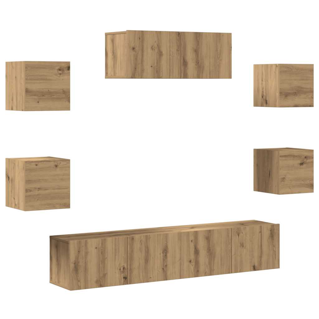 Set Mobile TV 7 pz Montato a Parete Rovere Artigianale - homemem39