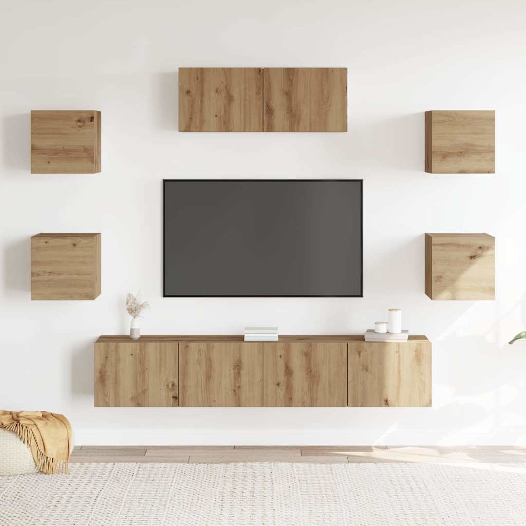 Set Mobile TV 7 pz Montato a Parete Rovere Artigianale - homemem39
