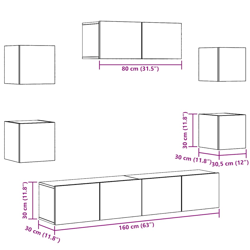 Set Mobile TV 7 pz Montato a Parete Rovere Artigianale - homemem39