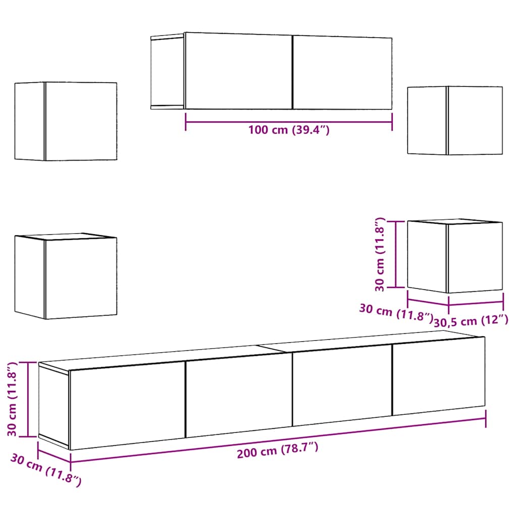 Set Mobile TV 7 pz Montato a Parete Rovere in Legno Multistrato - homemem39