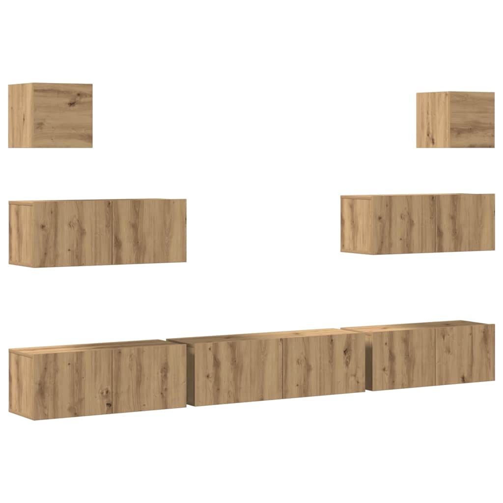 Set Mobile TV 7 pz Montato a Parete Rovere in Legno Multistrato - homemem39