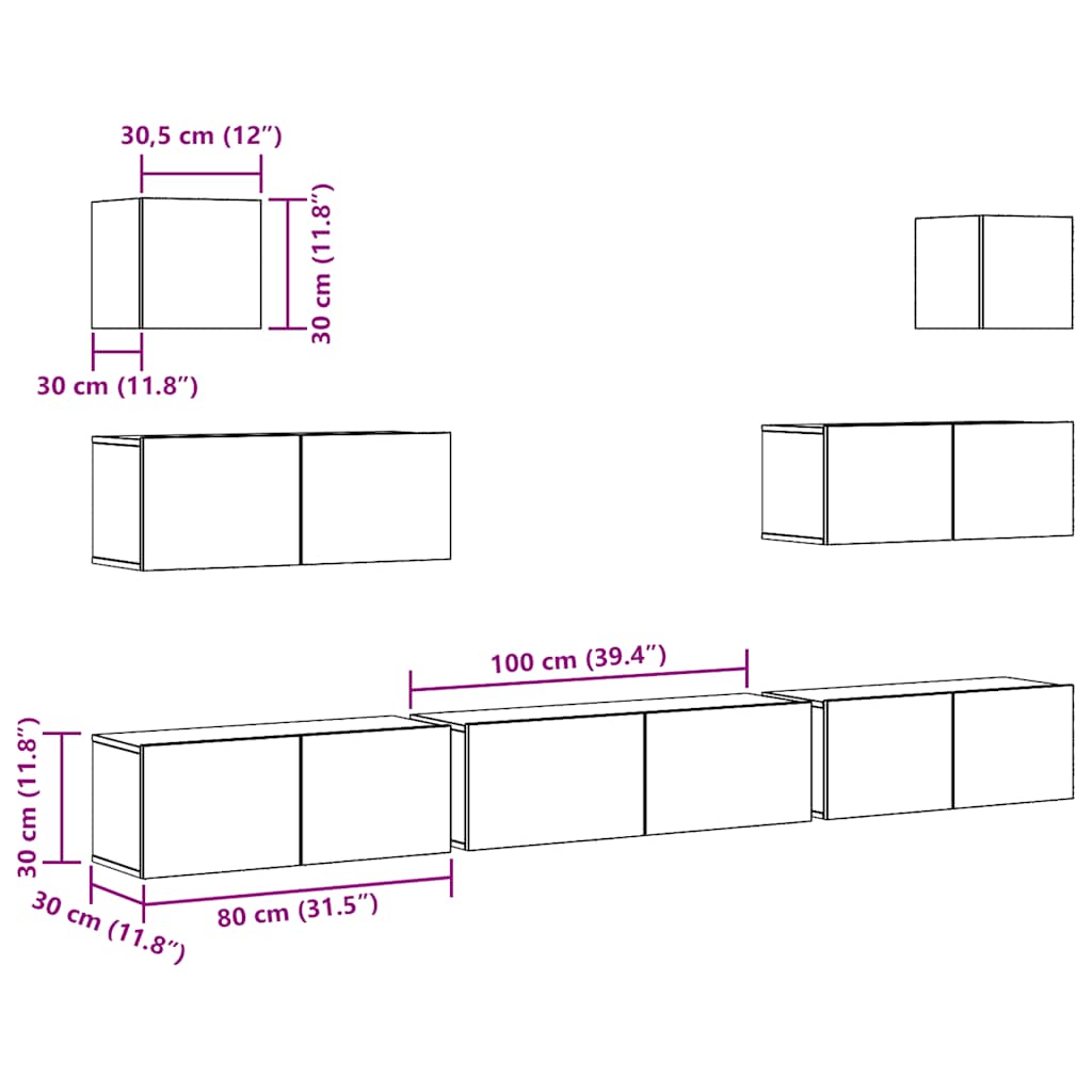 Set Mobile TV 7 pz Montato a Parete Rovere in Legno Multistrato - homemem39