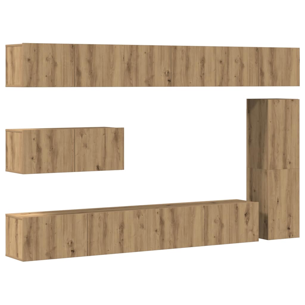 Set Mobile TV 7 pz Montato a Parete Rovere in Legno Multistrato - homemem39