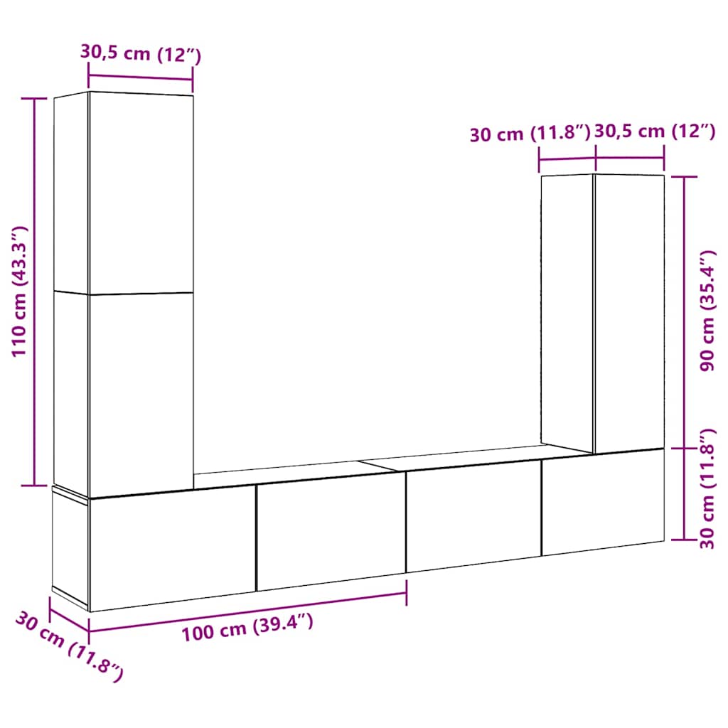 Set Mobile TV 4 pz Montato a Parete Rovere in Legno Multistrato - homemem39