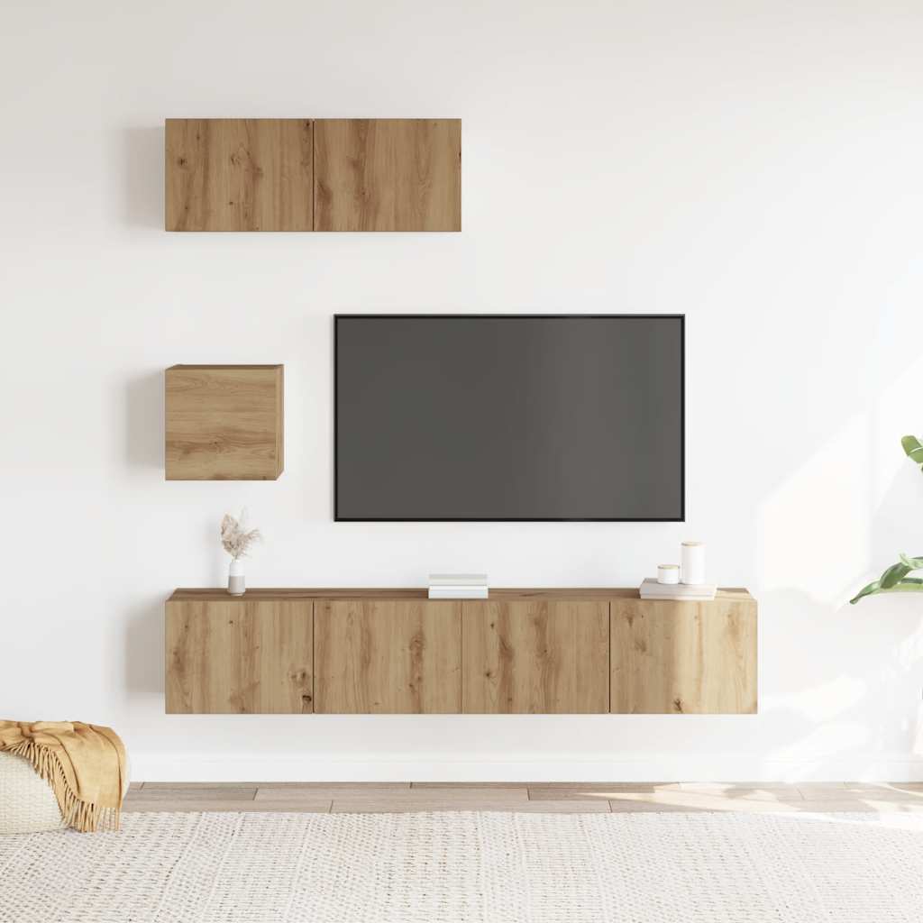 Set Mobile TV 4 pz Montato a Parete Rovere in Legno Multistrato - homemem39
