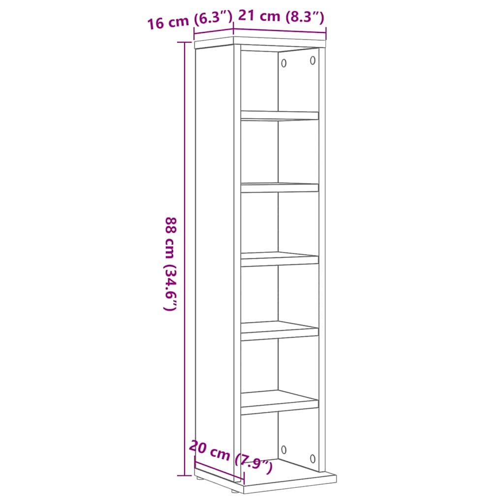 Mobile Porta CD Rovere Nero 21x20x88 cm in Legno Multistrato - homemem39