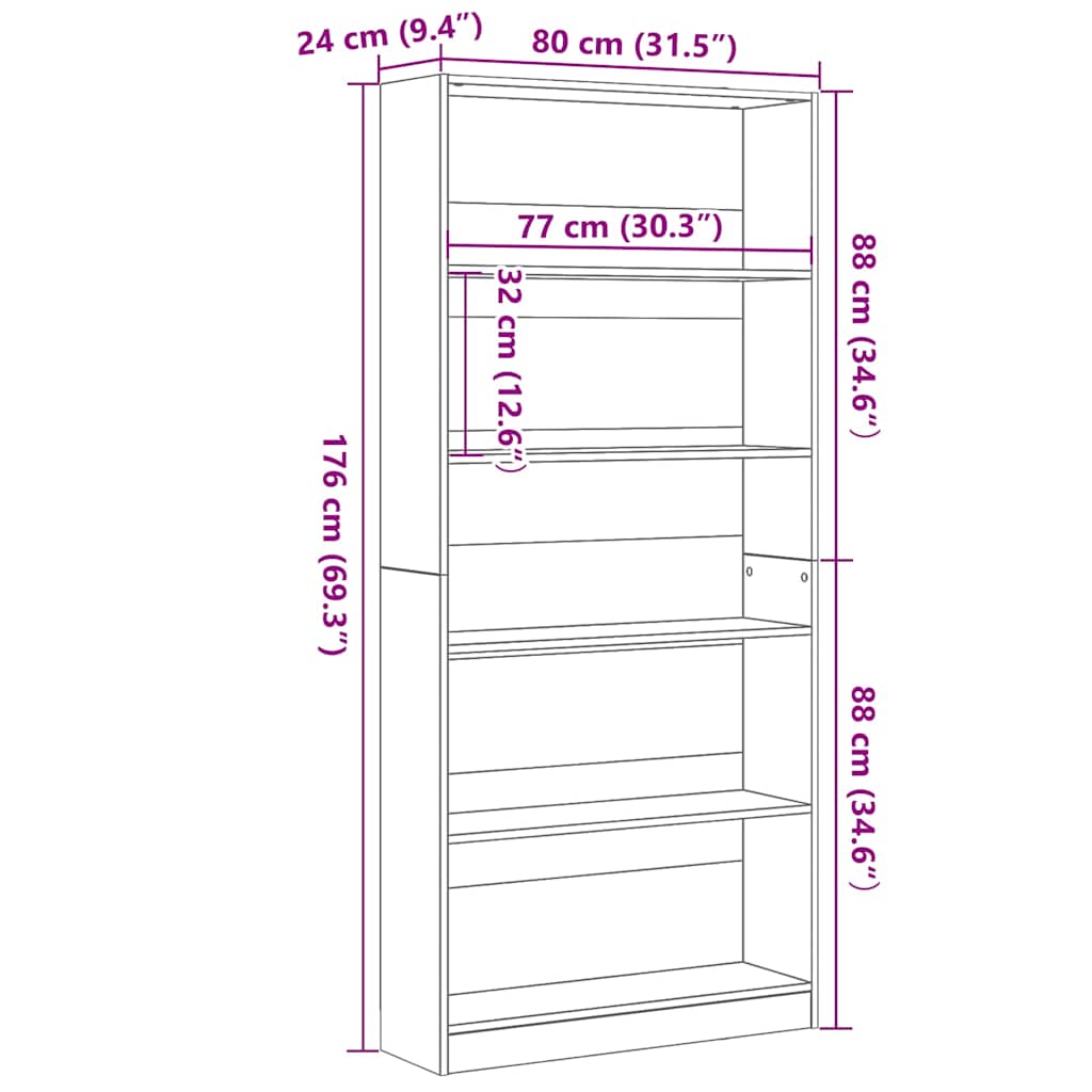 Libreria Rovere Nero 80x24x176 cm in Legno Multistrato | homemem39