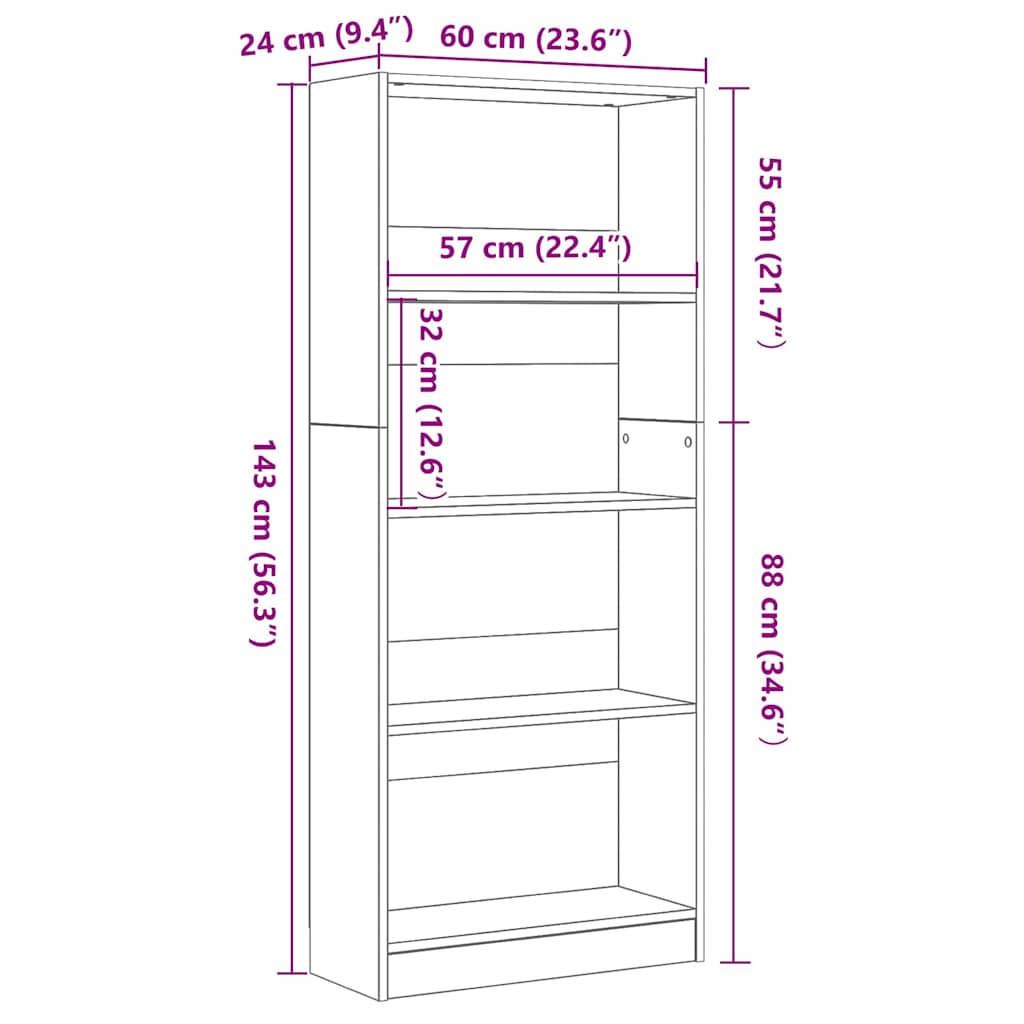 Libreria Rovere Nero 60 x 24 x 143 cm Legno multistrato