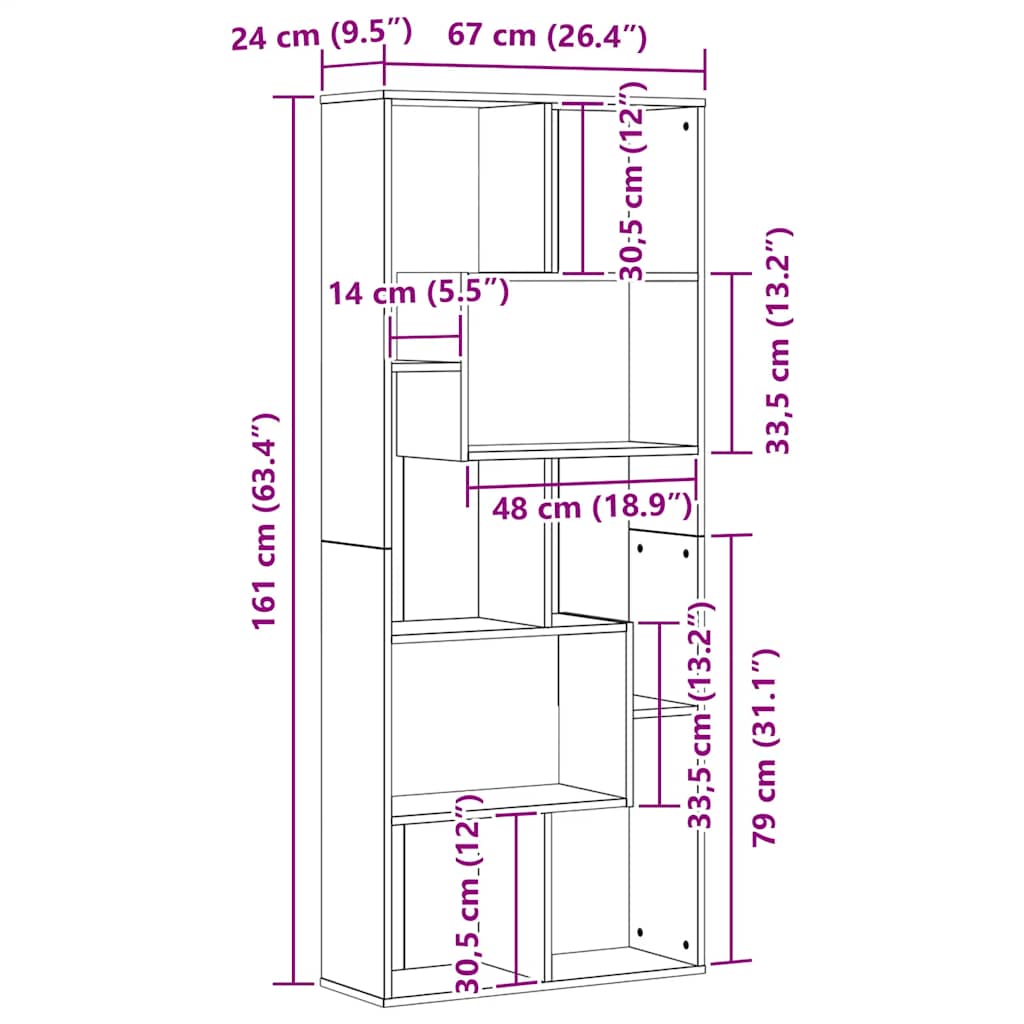 Libreria Rovere Nero 67x24x161 cm in Legno Multistrato