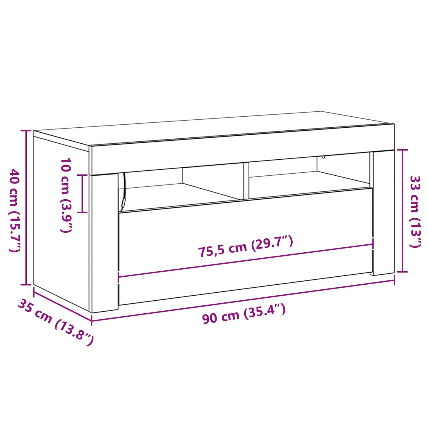 Mobile TV Rovere Nero 90 x 35 x 40 cm Legno multistrato