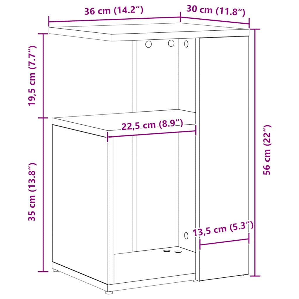 Tavolo laterale Rovere nero 36 x 30 x 56 cm Legno multistrato