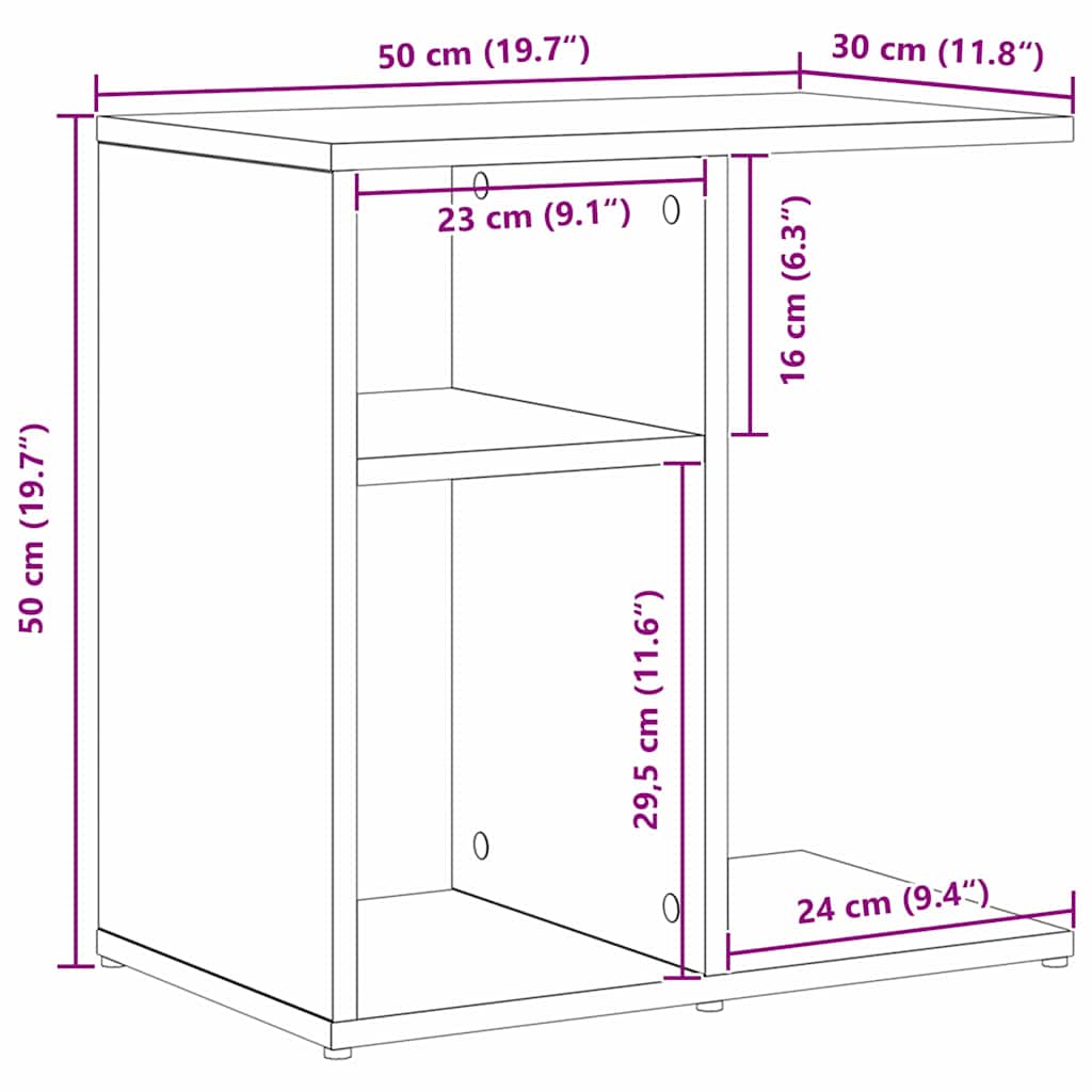 Tavolo laterale Rovere Nero 50 x 30 x 50 cm Legno multistrato