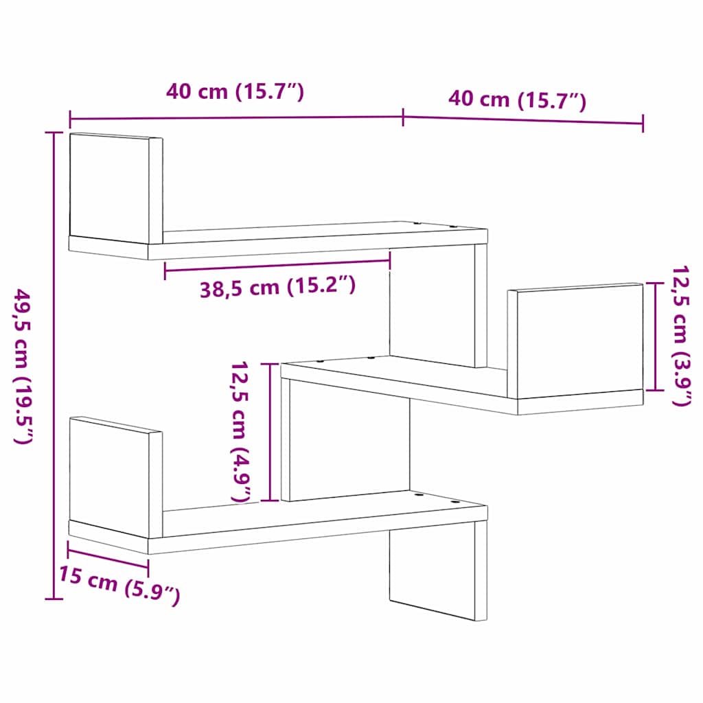 Scaffale da parete 2 pcs Rovere Nero 40 x 40 x 49,5 cm | homemem39