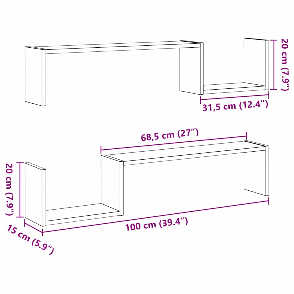 Scaffale da parete 2 pcs Rovere Nero 100 x 15 x 20 cm | homemem39